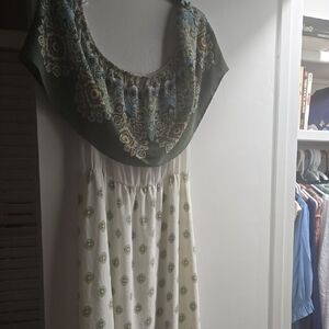 Floral Maxi Dress in Green and Cream